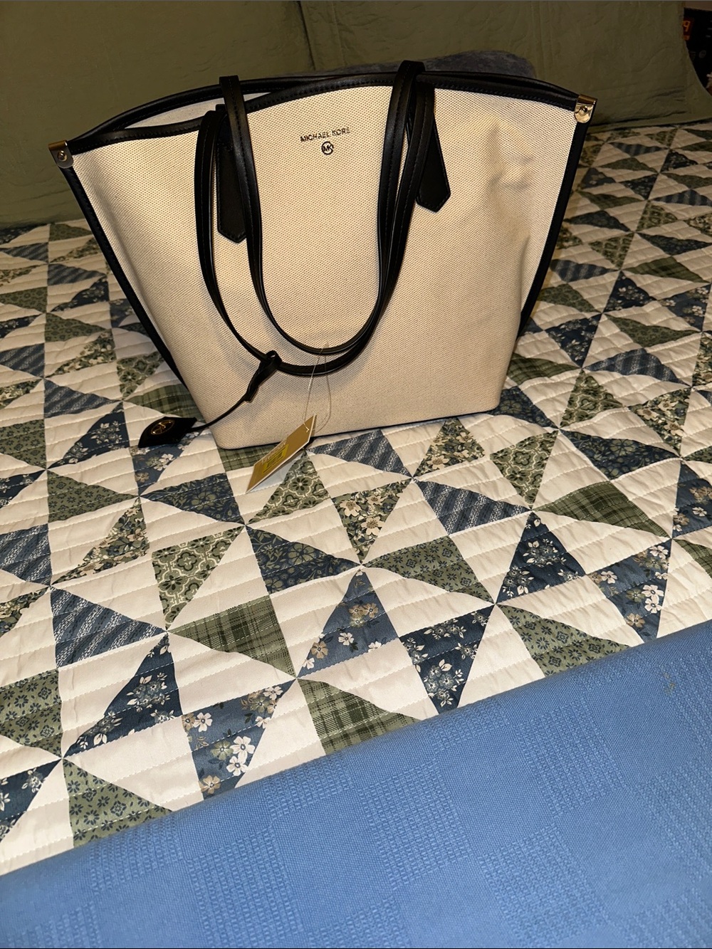Michael Kors Cream Canvas Tote with Black Trim